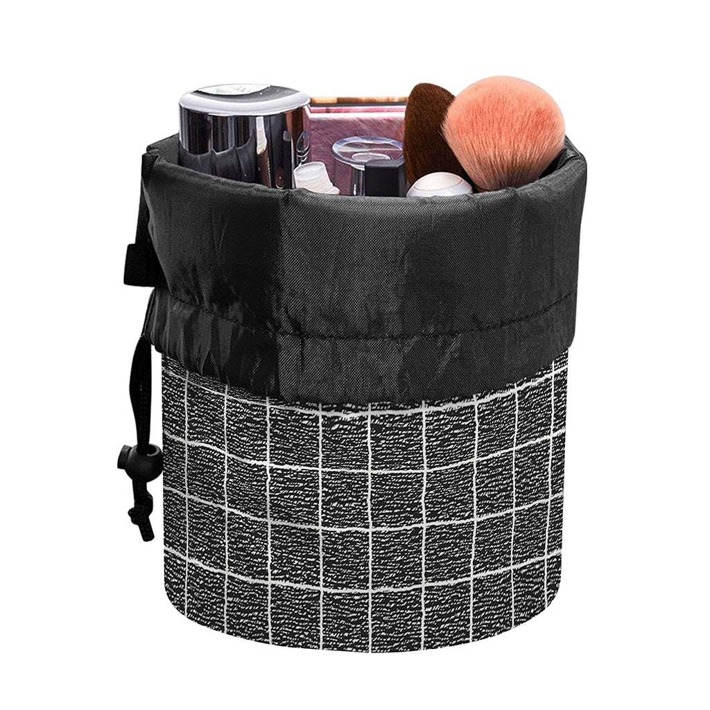 Noisy Windowpane Pattern Print Drawstring Makeup Bag