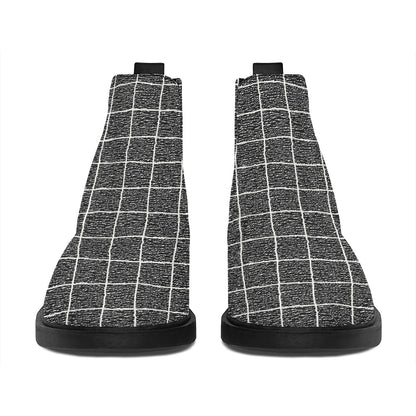 Noisy Windowpane Pattern Print Flat Ankle Boots