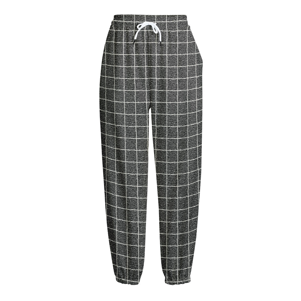 Noisy Windowpane Pattern Print Fleece Lined Knit Pants