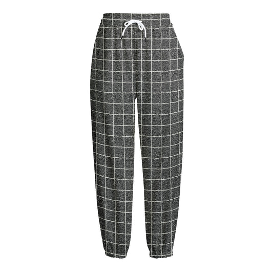 Noisy Windowpane Pattern Print Fleece Lined Knit Pants
