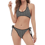 Noisy Windowpane Pattern Print Halter Scoop Tie Side Bikini