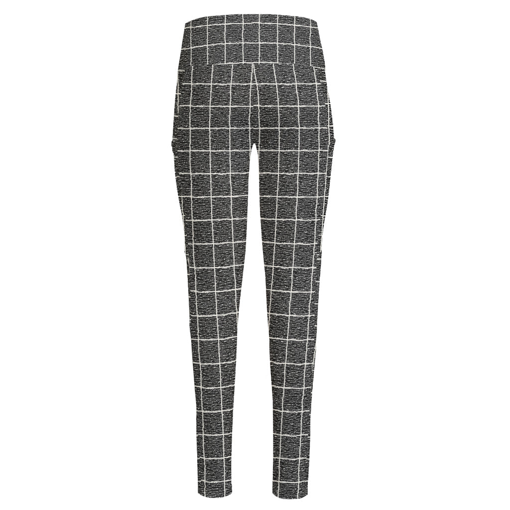 Noisy Windowpane Pattern Print High-Waisted Pocket Leggings