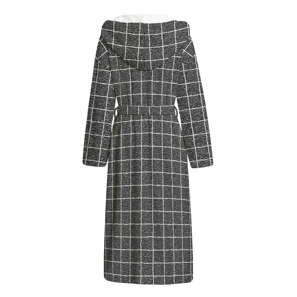 Noisy Windowpane Pattern Print Hooded Bathrobe