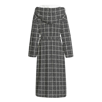 Noisy Windowpane Pattern Print Hooded Bathrobe