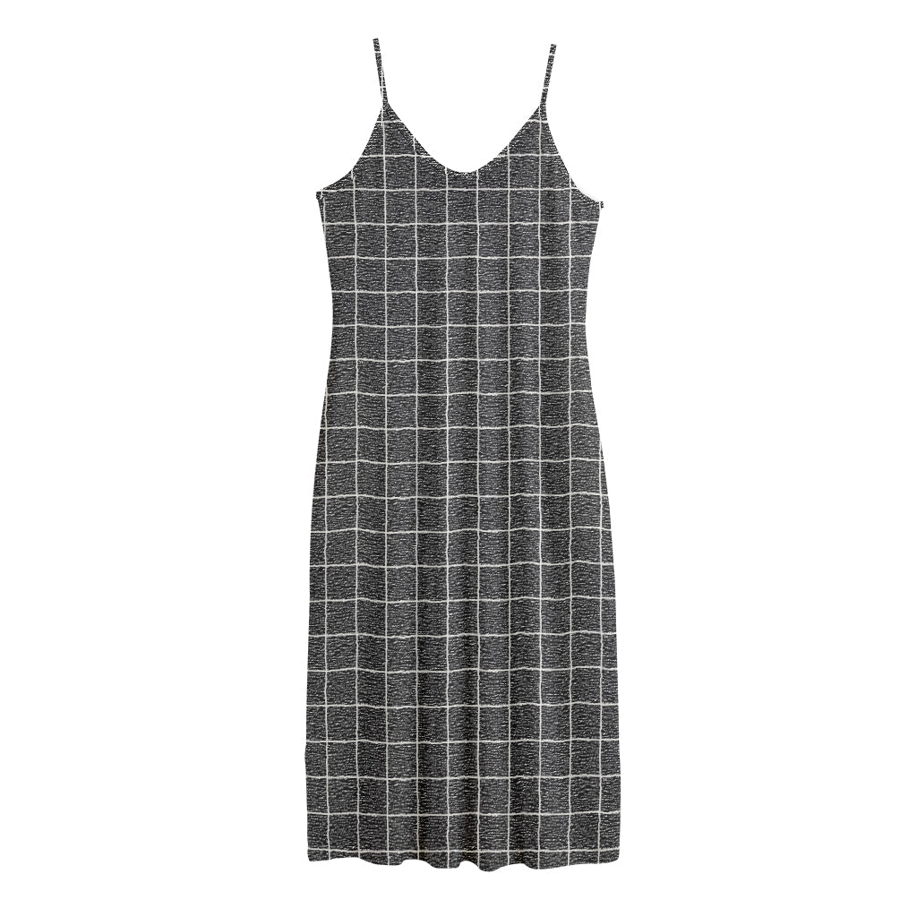 Noisy Windowpane Pattern Print Jersey Midi Cami Dress