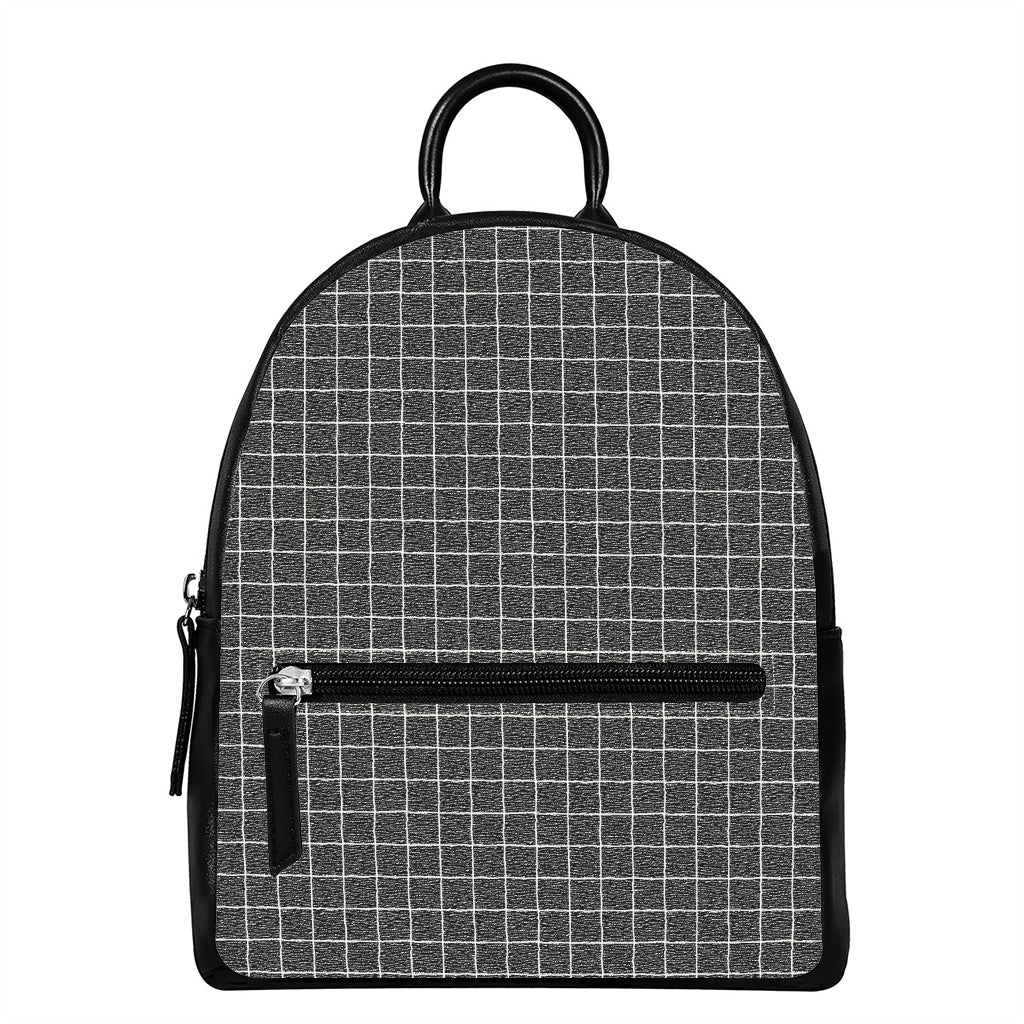 Noisy Windowpane Pattern Print Leather Backpack