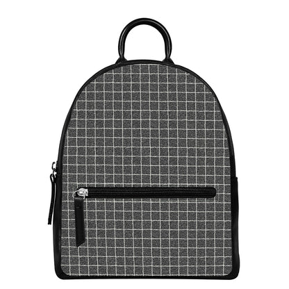 Noisy Windowpane Pattern Print Leather Backpack