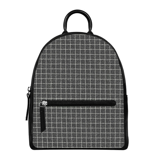 Noisy Windowpane Pattern Print Leather Backpack