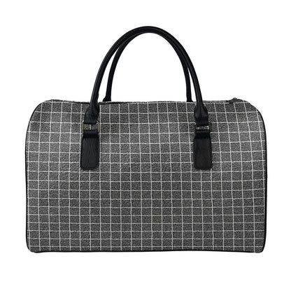 Noisy Windowpane Pattern Print Leather Duffle Bag