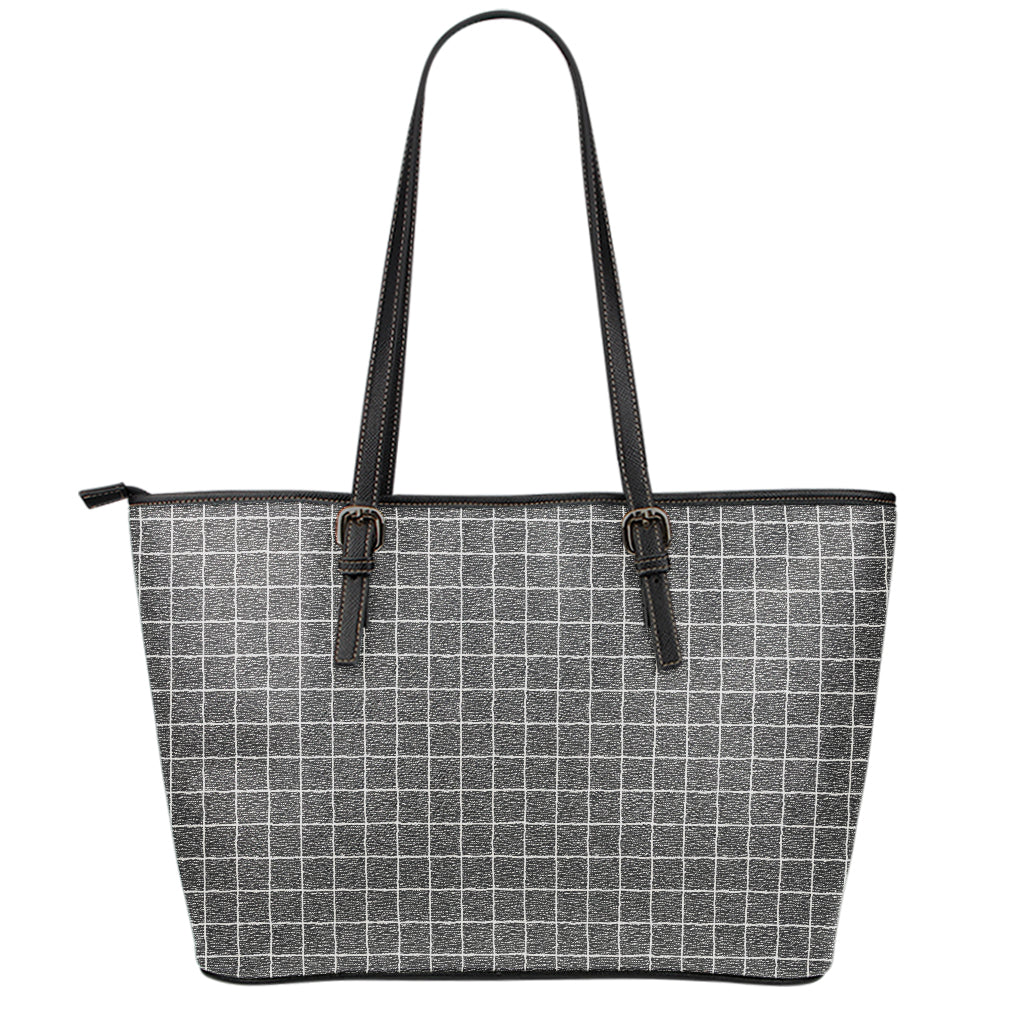 Noisy Windowpane Pattern Print Leather Tote Bag
