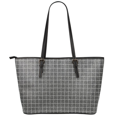 Noisy Windowpane Pattern Print Leather Tote Bag