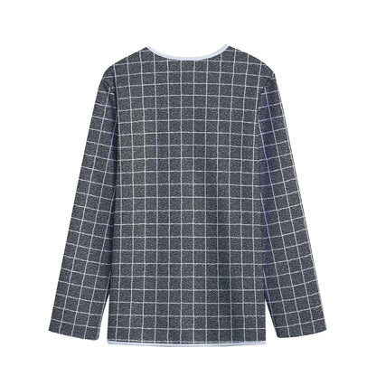 Noisy Windowpane Pattern Print Long Sleeve Short Coat