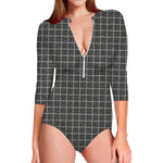 Noisy Windowpane Pattern Print Long Sleeve Swimsuit