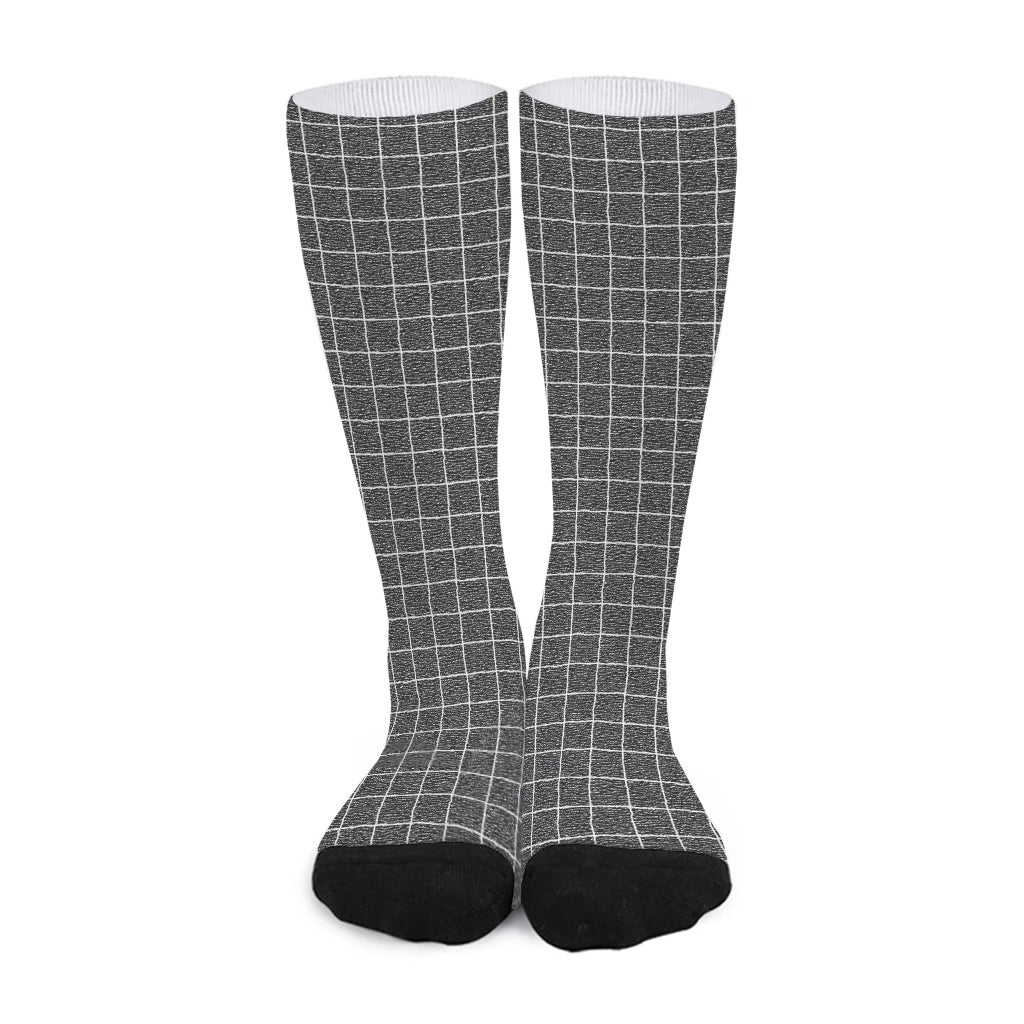 Noisy Windowpane Pattern Print Long Socks