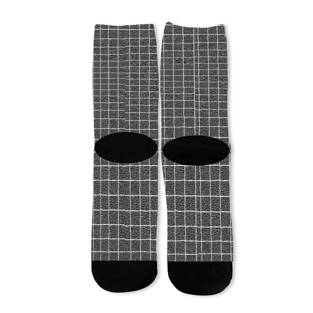 Noisy Windowpane Pattern Print Long Socks