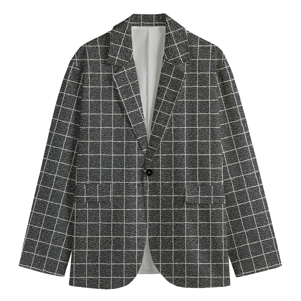 Noisy Windowpane Pattern Print Men's Cotton Blazer