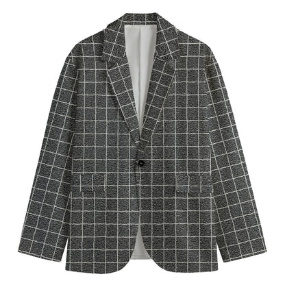 Noisy Windowpane Pattern Print Men's Cotton Blazer