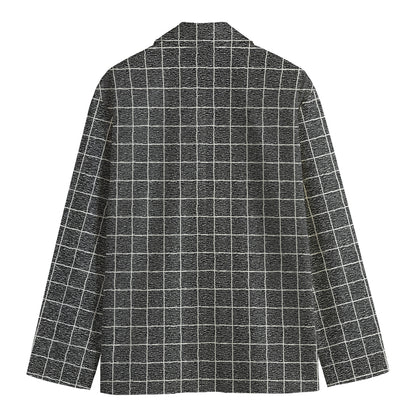 Noisy Windowpane Pattern Print Men's Cotton Blazer
