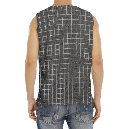 Noisy Windowpane Pattern Print Men's Fitness Tank Top
