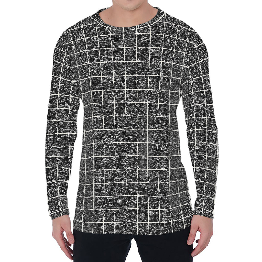 Noisy Windowpane Pattern Print Men's Long Sleeve T-Shirt