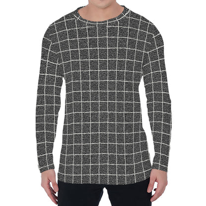 Noisy Windowpane Pattern Print Men's Long Sleeve T-Shirt