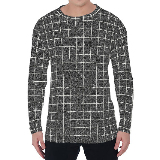 Noisy Windowpane Pattern Print Men's Long Sleeve T-Shirt