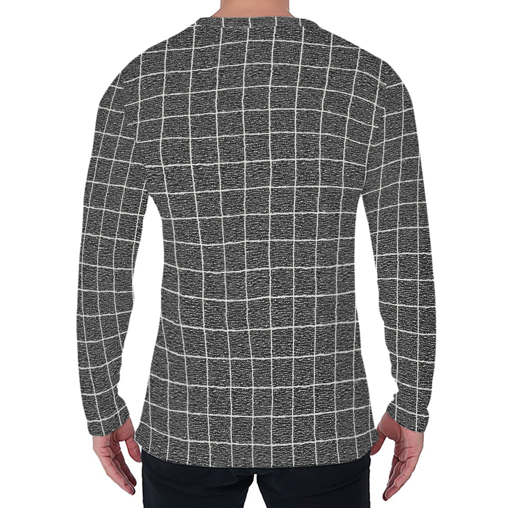 Noisy Windowpane Pattern Print Men's Long Sleeve T-Shirt