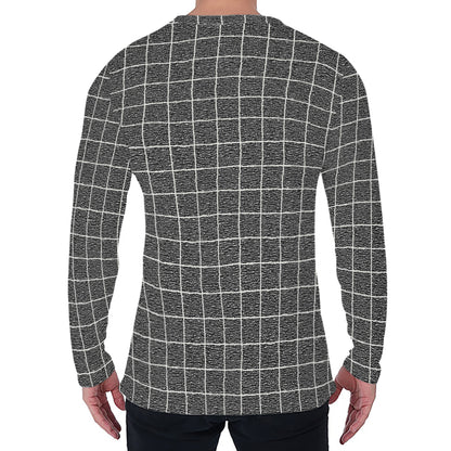 Noisy Windowpane Pattern Print Men's Long Sleeve T-Shirt