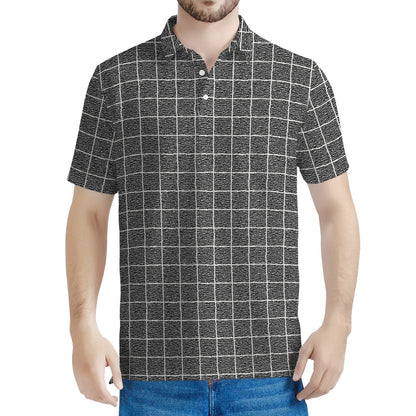 Noisy Windowpane Pattern Print Men's Polo Shirt