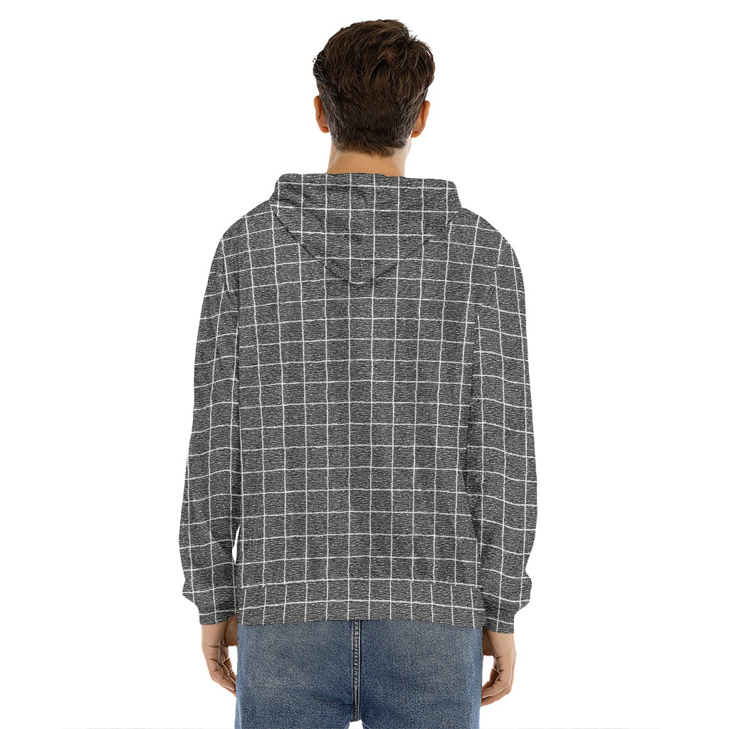 Noisy Windowpane Pattern Print Men's Velvet Pullover Hoodie