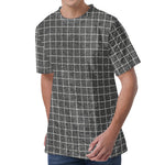 Noisy Windowpane Pattern Print Men's Velvet T-Shirt