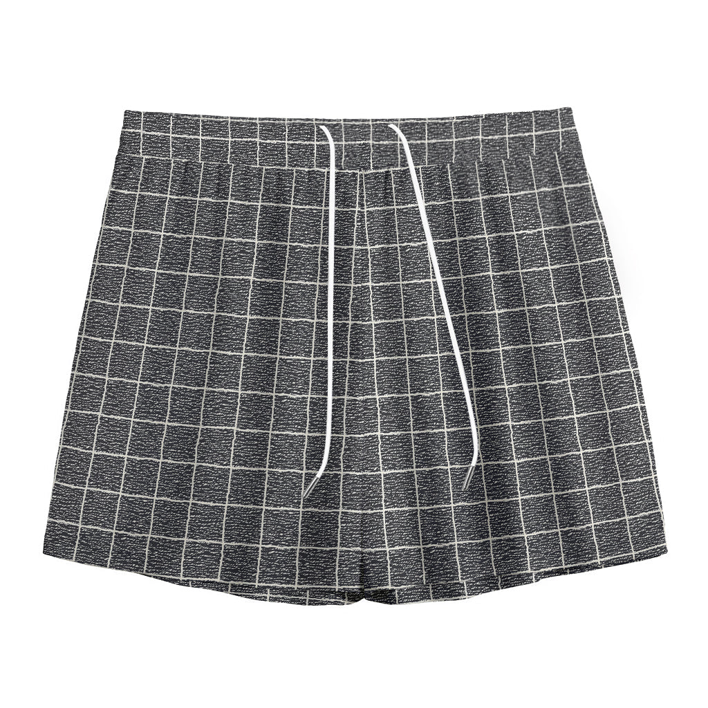 Noisy Windowpane Pattern Print Mesh Shorts