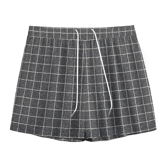 Noisy Windowpane Pattern Print Mesh Shorts