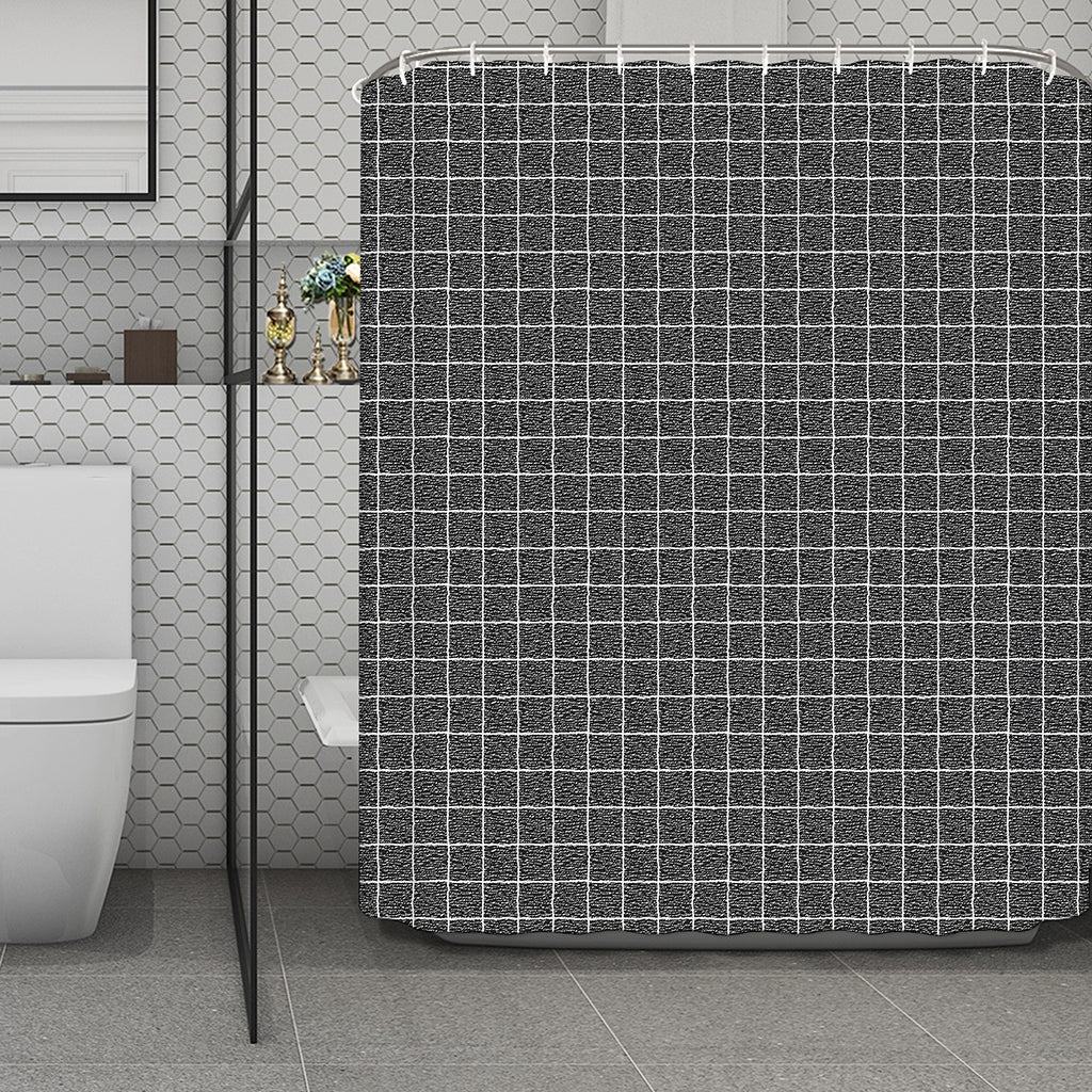 Noisy Windowpane Pattern Print Polyester Shower Curtain