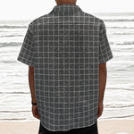 Noisy Windowpane Pattern Print Textured Short Sleeve Shirt