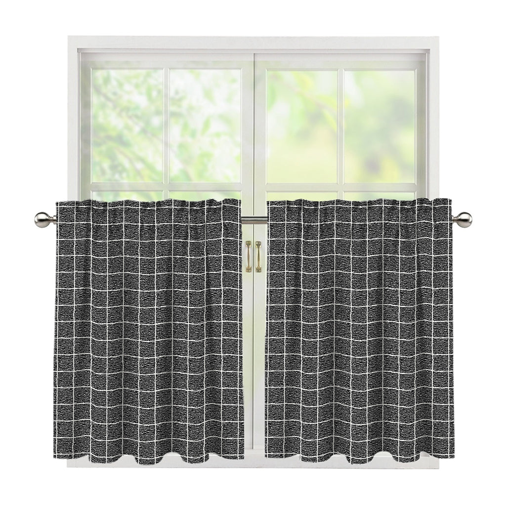 Noisy Windowpane Pattern Print Tier Curtains