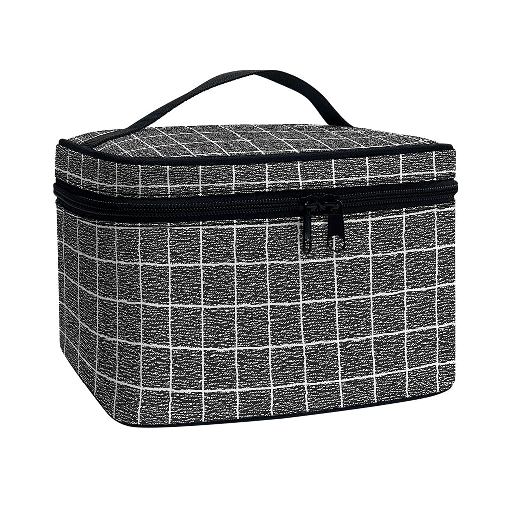 Noisy Windowpane Pattern Print Travel Makeup Bag