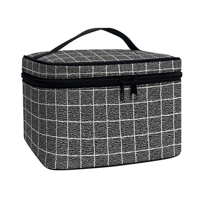Noisy Windowpane Pattern Print Travel Makeup Bag