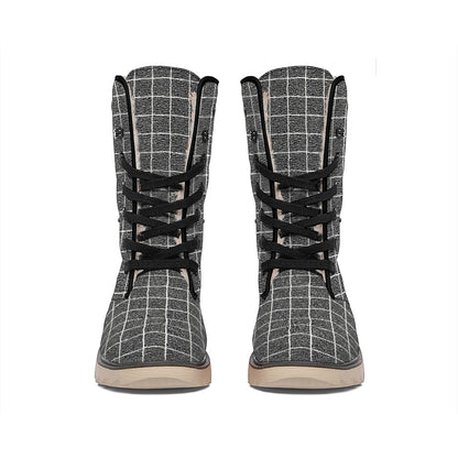 Noisy Windowpane Pattern Print Winter Boots