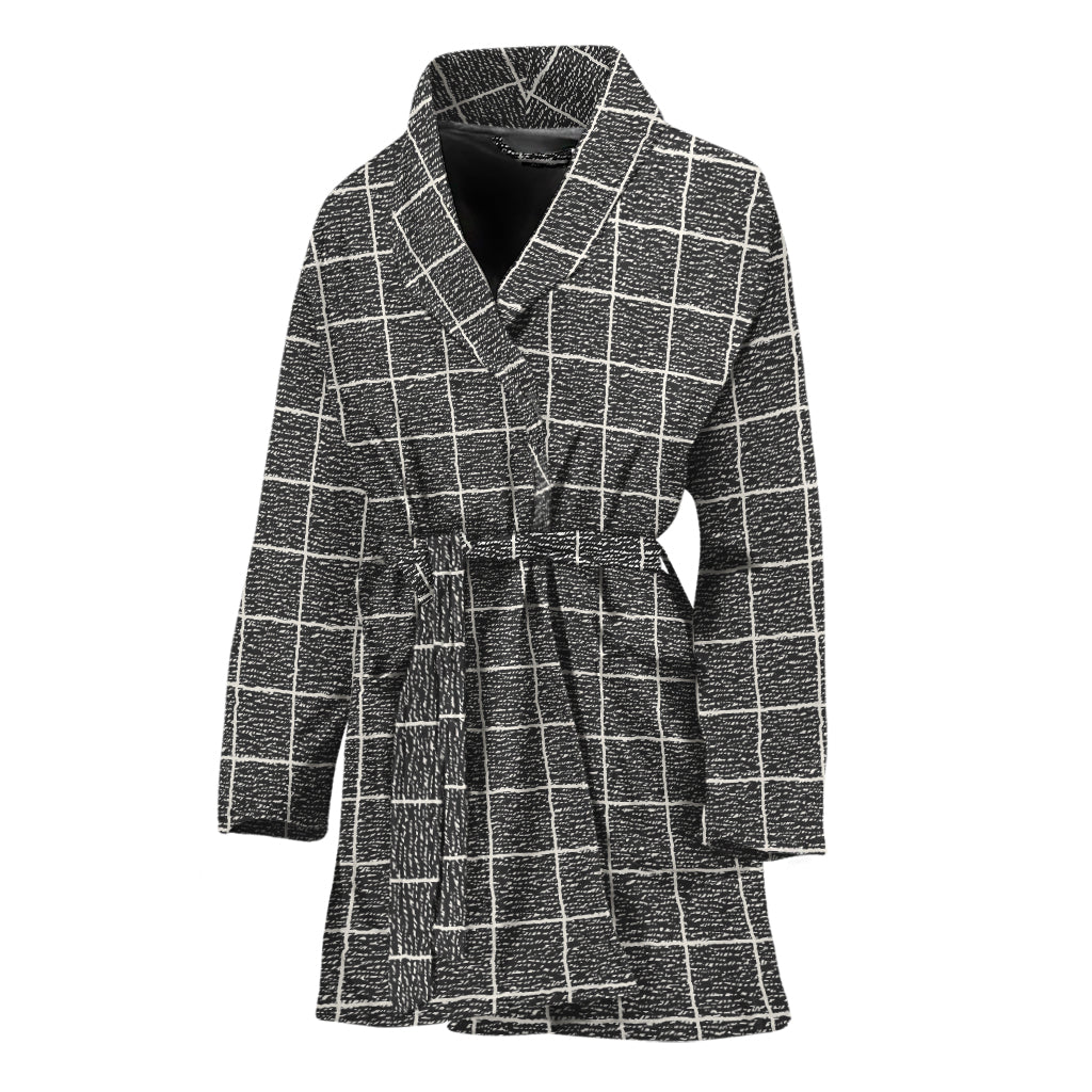 Noisy Windowpane Pattern Print Women's Bathrobe