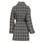 Noisy Windowpane Pattern Print Women's Bathrobe
