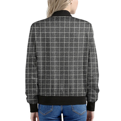 Noisy Windowpane Pattern Print Women's Bomber Jacket