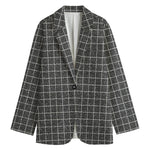 Noisy Windowpane Pattern Print Women's Cotton Blazer