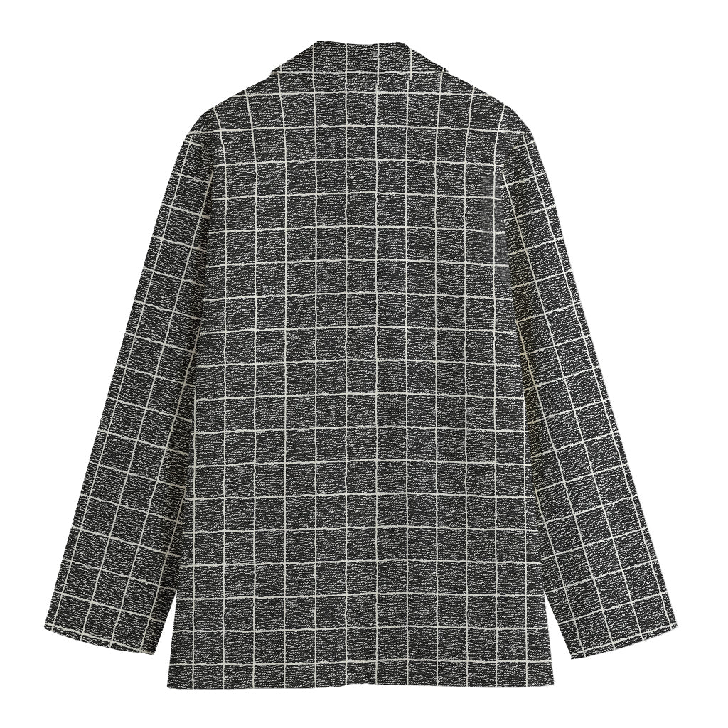 Noisy Windowpane Pattern Print Women's Cotton Blazer