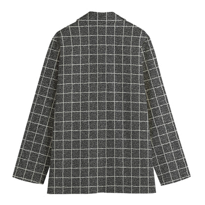 Noisy Windowpane Pattern Print Women's Cotton Blazer
