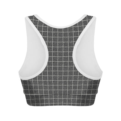 Noisy Windowpane Pattern Print Women's Sports Bra