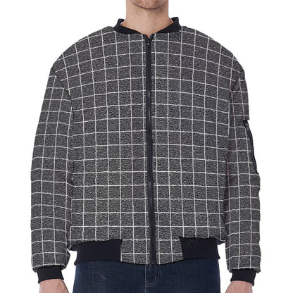 Noisy Windowpane Pattern Print Zip Sleeve Bomber Jacket