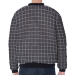 Noisy Windowpane Pattern Print Zip Sleeve Bomber Jacket