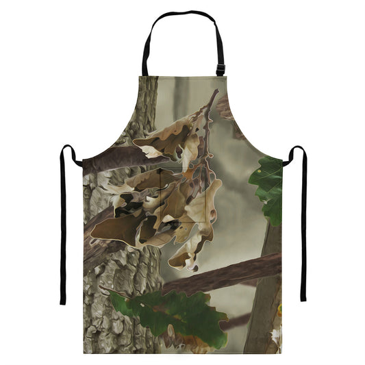 Oak Tree Hunting Camouflage Print Bib Apron With Pocket