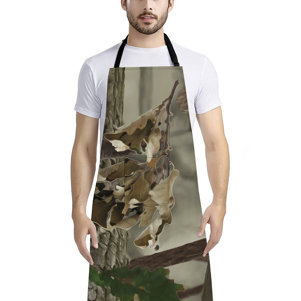 Oak Tree Hunting Camouflage Print Bib Apron With Pocket